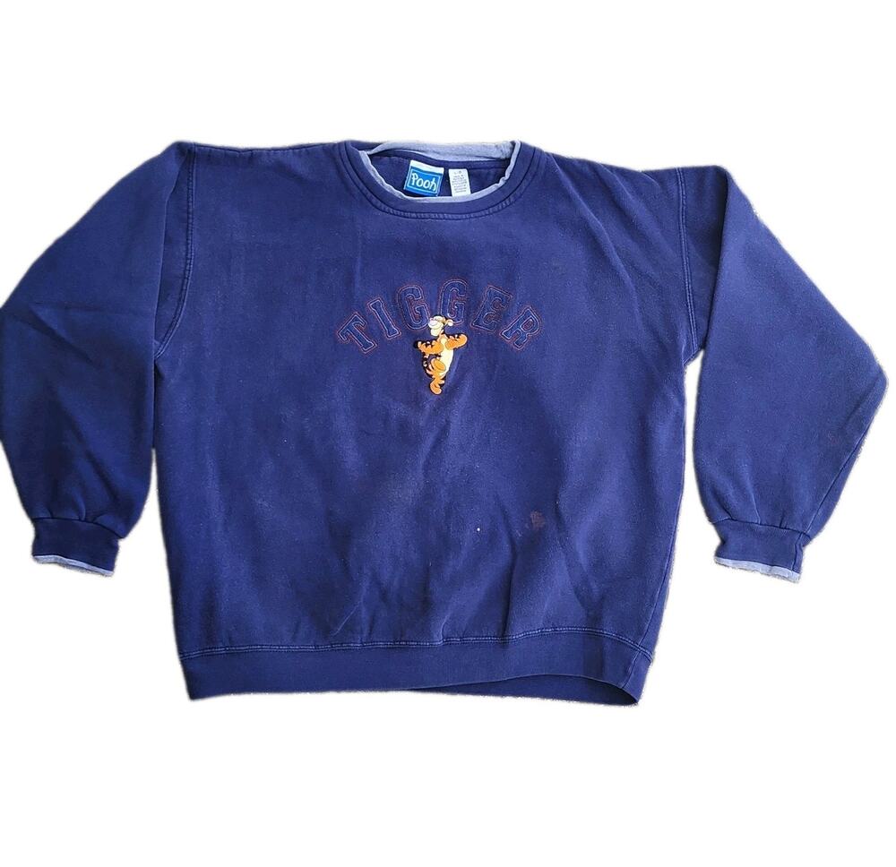 Vtg 90s Disney Winnie the Pooh Tigger Navy Embroidered Sweatshirt Crewneck Large